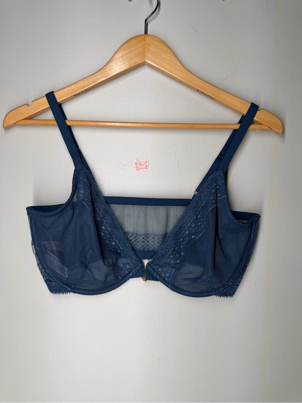 Victoria’s Secret Navy Sheer Lace Front Close Plunge Bra Dark Feminine Coquette